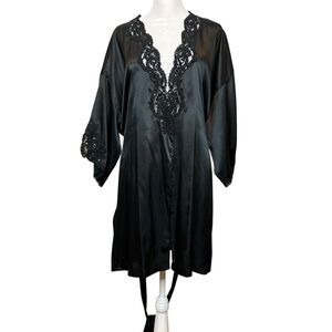 Victoria's Secret Short Black Robe Lace Trim with Belt One Size Y2k